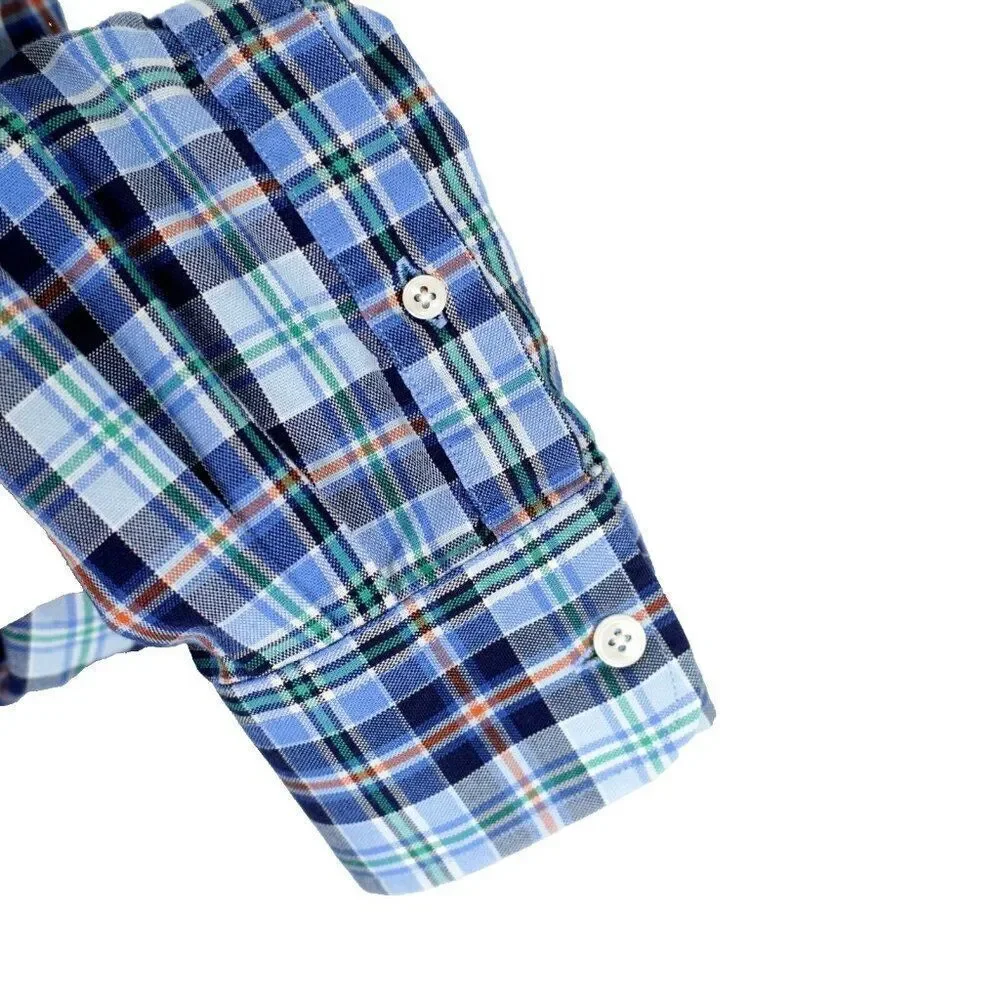Southern Pines Flannel Plaid Blue Multi-Collared Collared‎ Dress Shirt M Medium